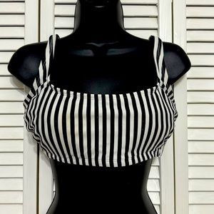 Xhilaration D/DD Black & White Striped Shimmering Glitter Back-tie Bathing Suit